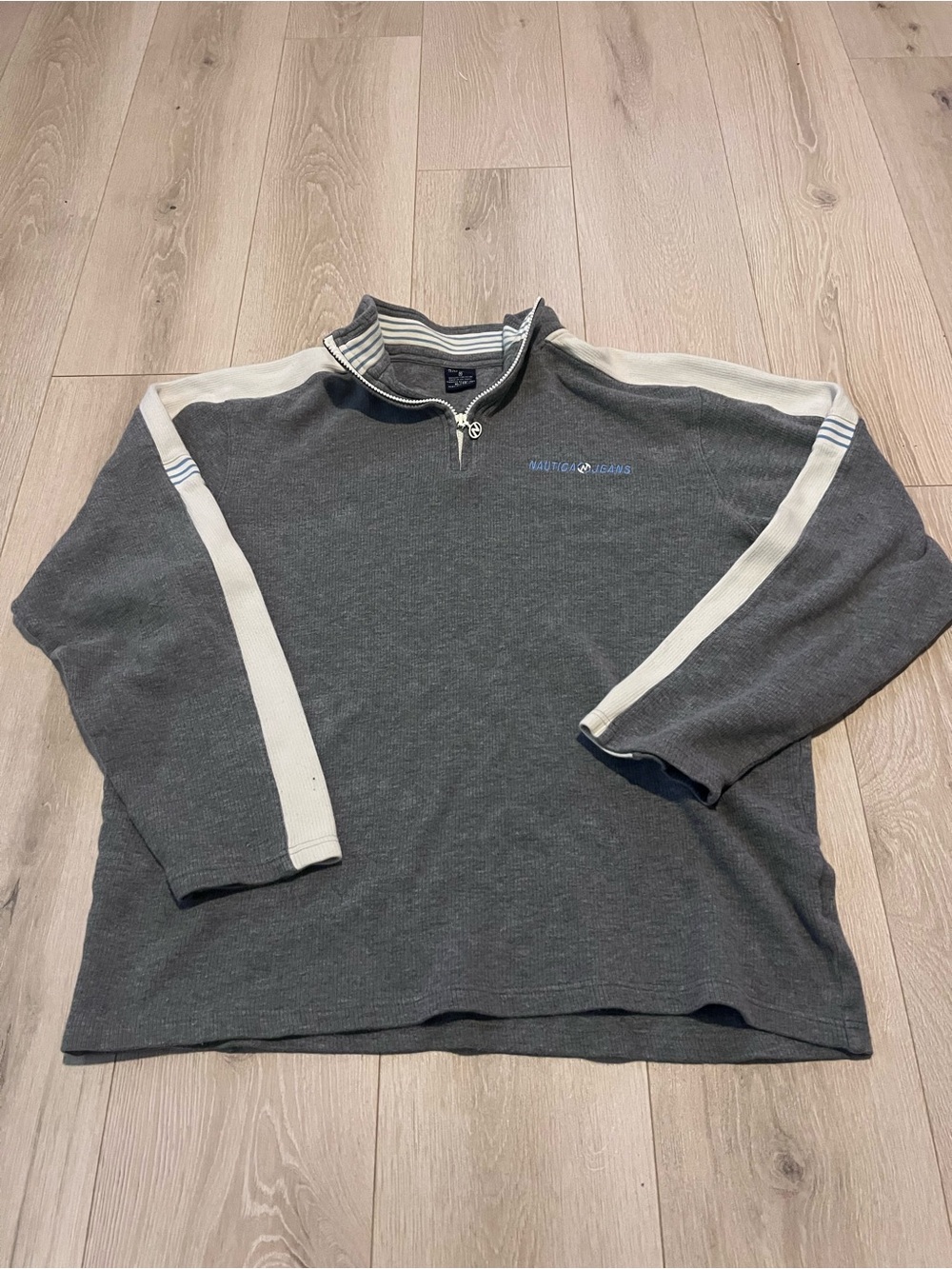 Nautica Men's vintage Charcoal Gray and Cream Quarter-Zip Sweater